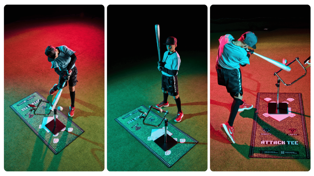 the attack tee and hitting mat from attackletics in the studio